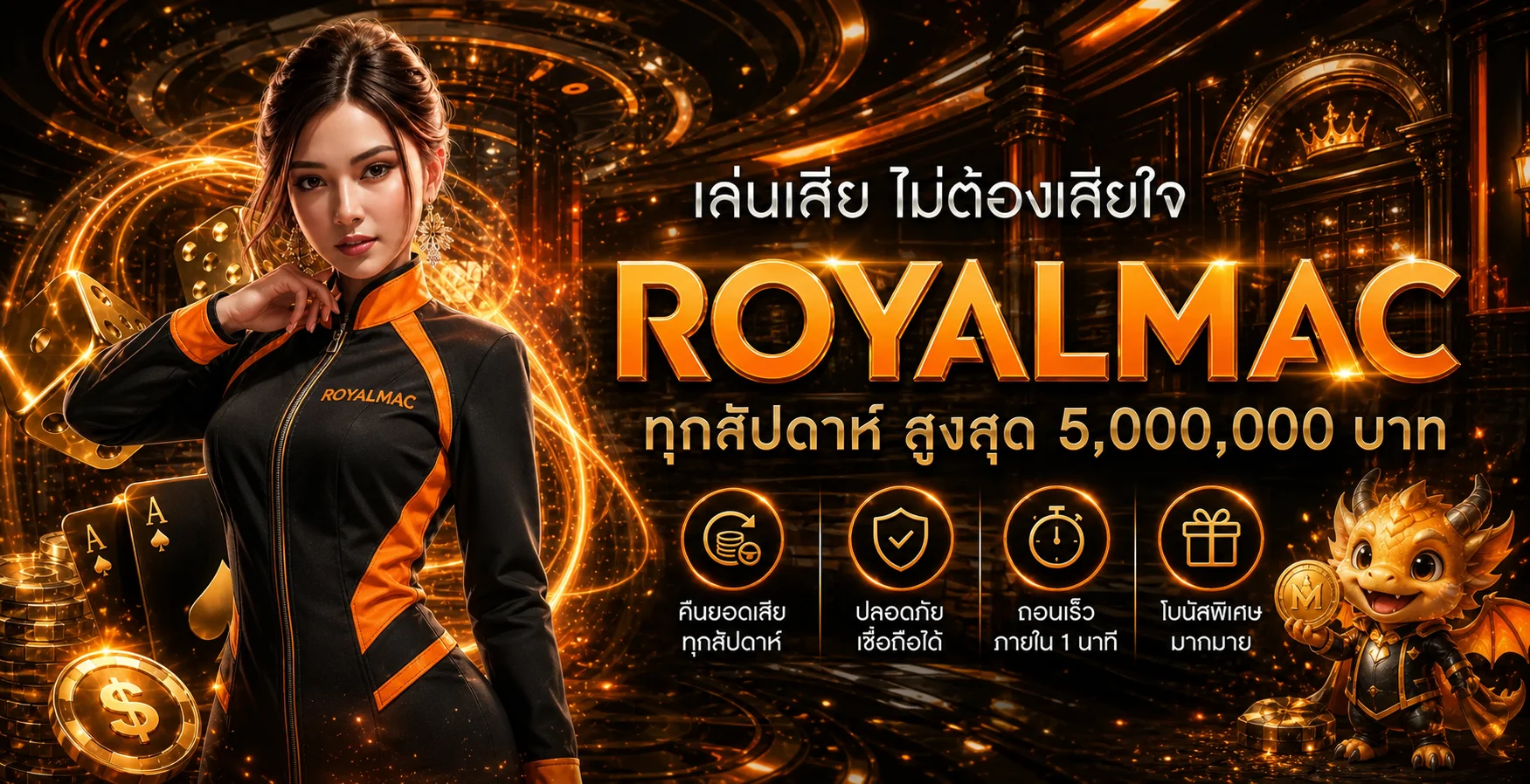 แบนเนอร์ ROYALMAC คืนยอดเสียและบริการเกมออนไลน์